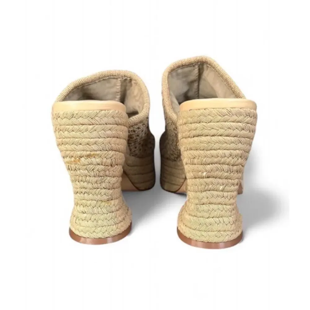 Nine West Feefee Tan Woven Crochet Chunky Heels Women’s Size 8 Y2K Boho Summer